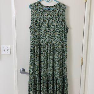 Brand new Saint and Sofia Greenwich Green Leopard Tiered MIDI Dress